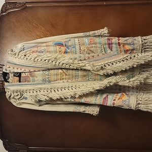 Johnny Was Biya Hooded Cardiga with Fringe Size S